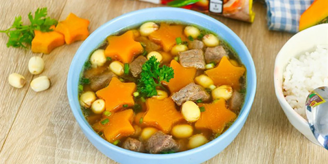 Canh thịt bò nấu bí đỏ đầy dinh dưỡng