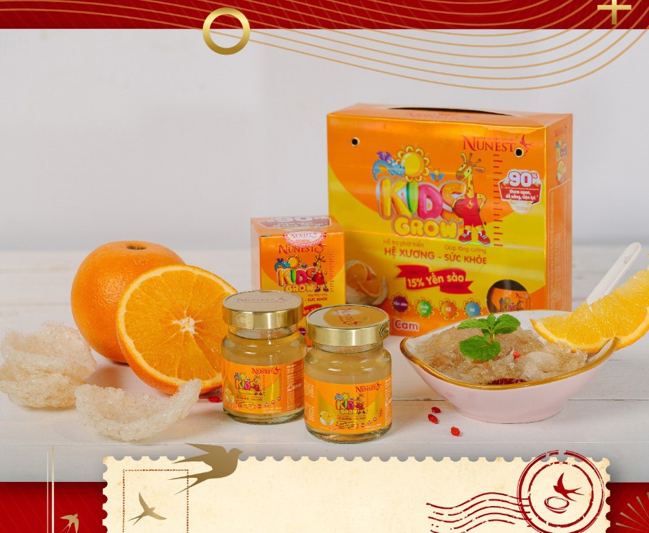 Nước yến Nunest Kid Grow: Vị cam dễ uống, hỗ trợ phát triển hệ xương, tăng cường sức khỏe