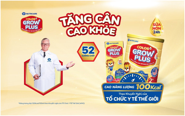 Nutricare Colos 24h Grow Plus mới chuẩn dinh dưỡng khuyến nghị cho trẻ nhẹ cân thấp còi