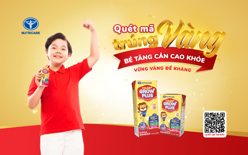 Quét mã QR trúng vàng, trúng xe cùng Nutricare Colos24h Grow Plus – Bé tăng cân cao khỏe