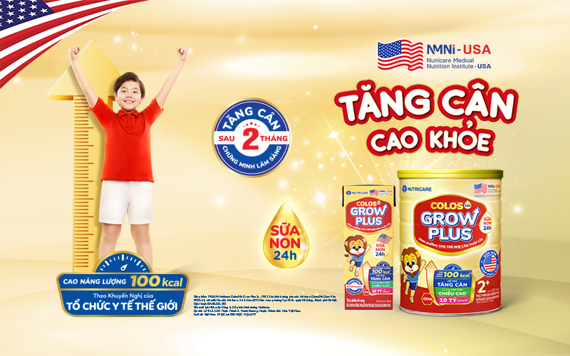 Nutricare Colos24h Grow Plus mới giúp trẻ tăng cân sau 2 tháng